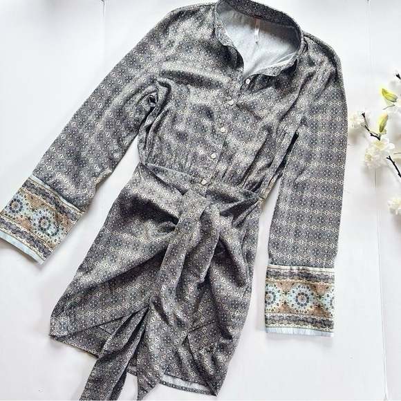 NEW Free People Silky Rillo Print Mini Shirtdress Navy Combo - Picture 7 of 12